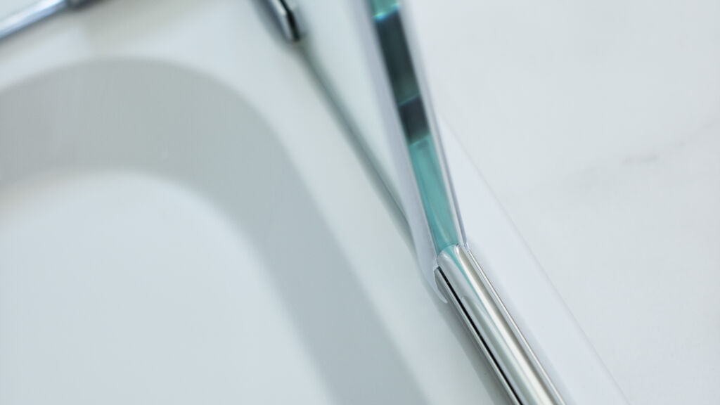 a close-up of a shower door