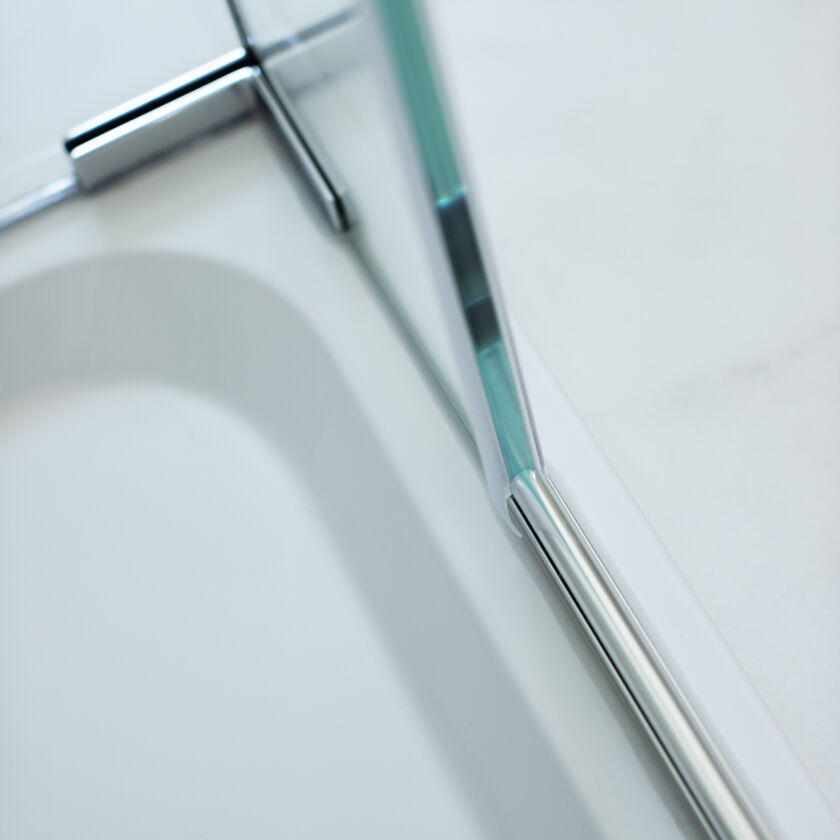 a close-up of a shower door